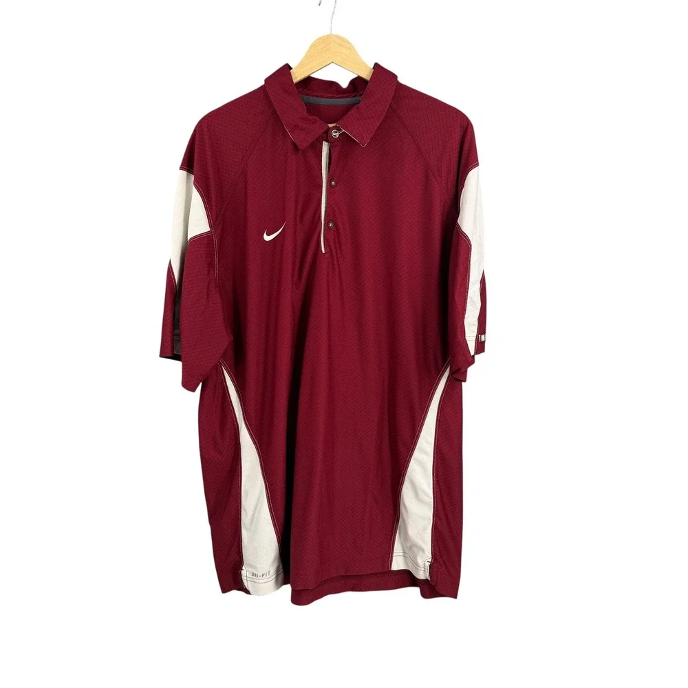 Nike Dri-FIT Polo Mens XL Red White Short Sleeve Performance Golf Shirt